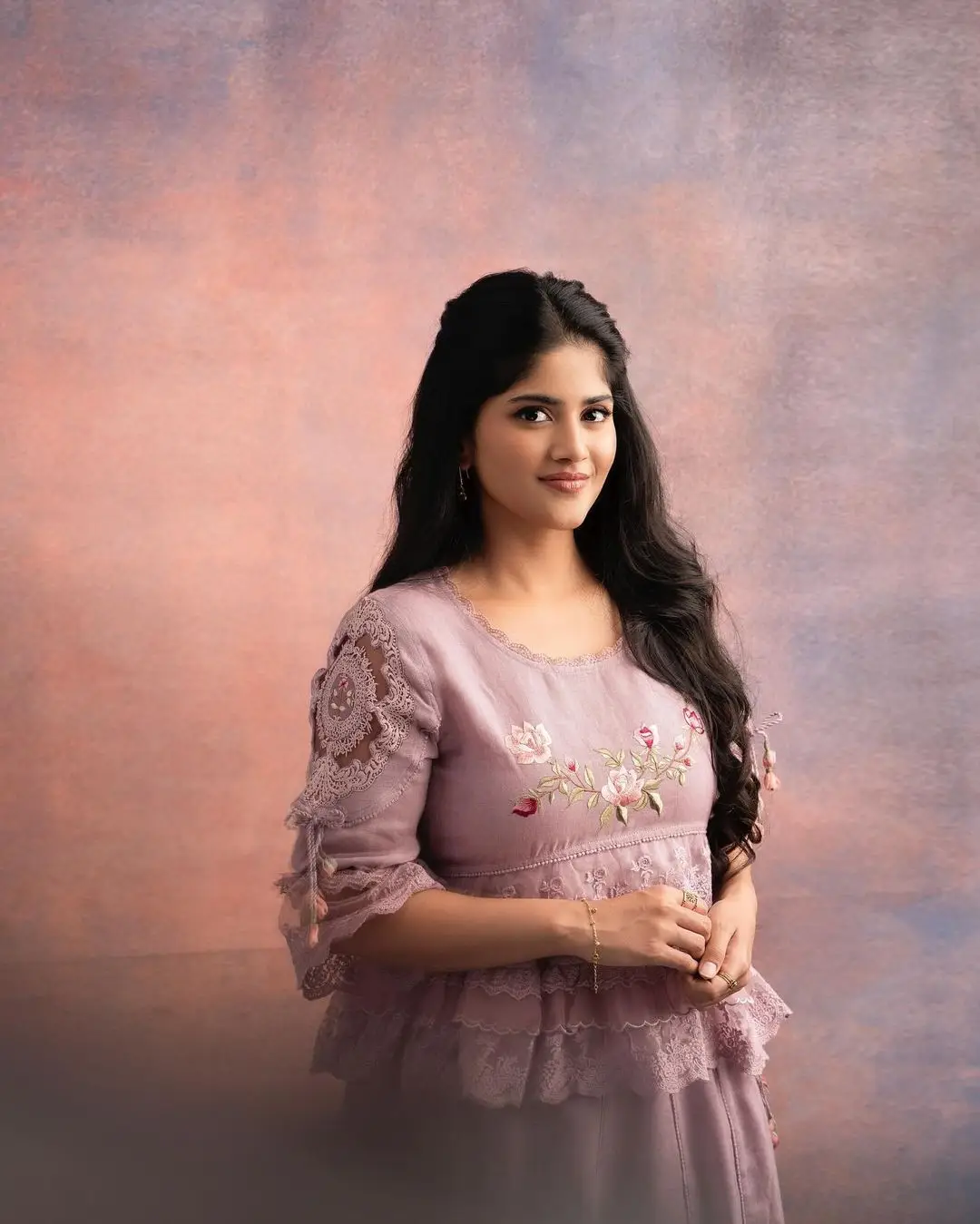 Malayalam Actress Megha Akash In Violet Gown